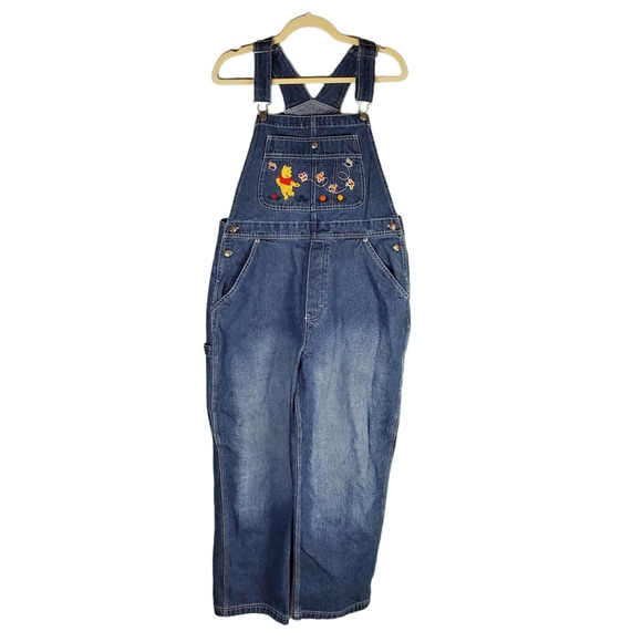 Vintage Disney Winnie The Pooh Embroidered Cotton Carpenter Overalls Size Large - Picture 1 of 8